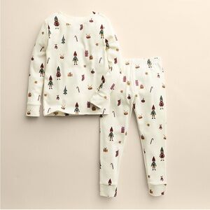 Little Co. by Lauren Conrad Unisex Organic Blend Festive  Cream Kids Pajama Set